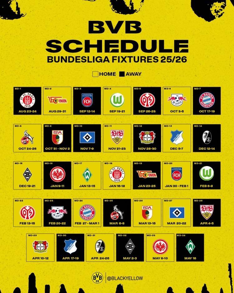 爱游戏体育-多特新赛季德甲赛程：首轮客战圣保利，10月中旬对阵拜仁